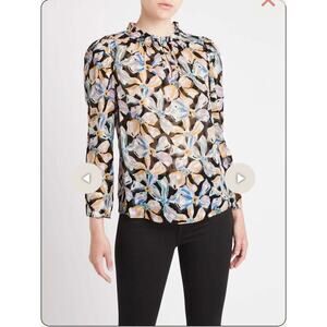 Rebecca Taylor Bow Fluer Silk Top in Black Combo Size Medium‎